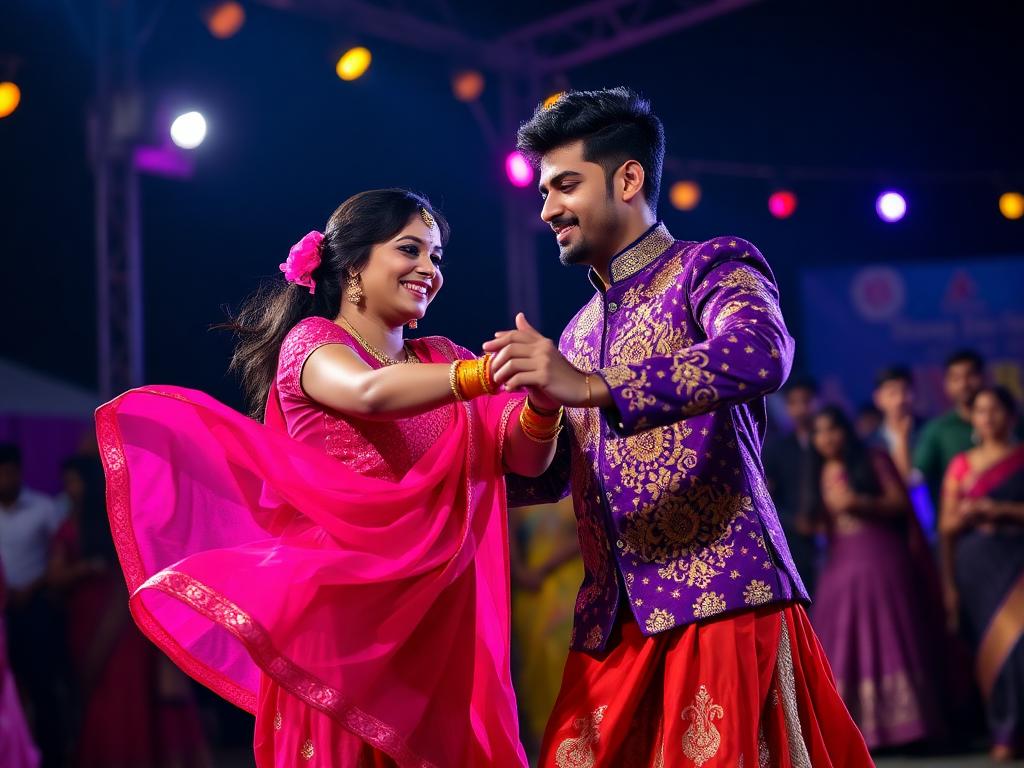 A couple dancing garba together
